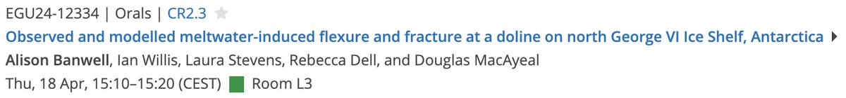 Thursday PM: Institute associate @AliBanwell will present her work on flexure and fracture on George VI Ice Shelf!