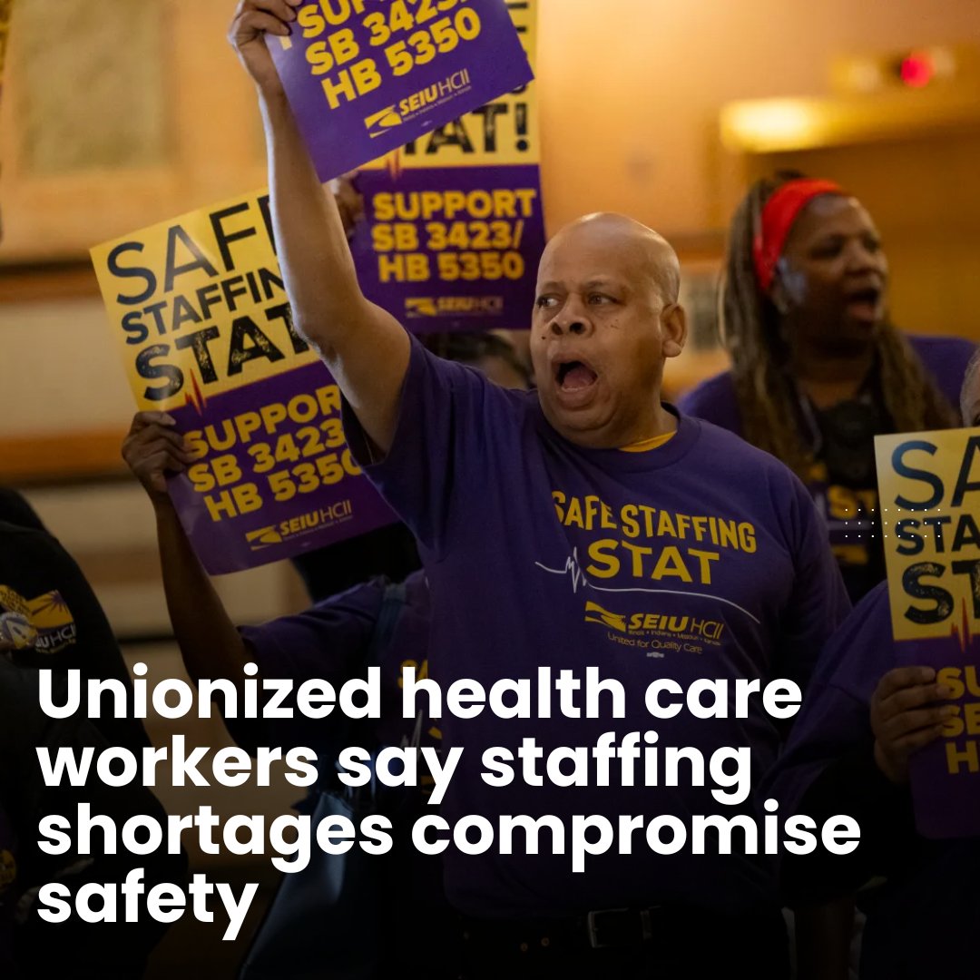 'An @SEIU survey of Chicago-area hospital workers from January 2023 found that 70% of respondents reported seeing or experiencing understaffing and over 25% of respondents reported an unsafe or unmanageable workload. It also highlighted racial disparities in health care access.'