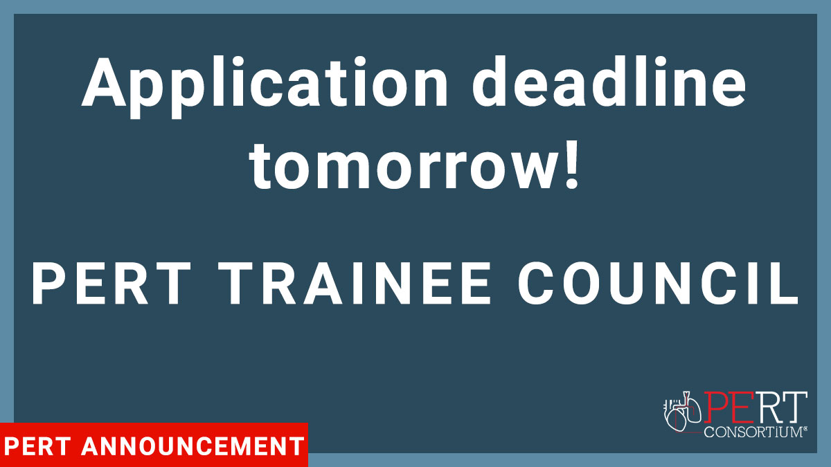 Deadline tomorrow! f you're a Fellow, Resident, or Student Interested in VTE, consider applying for The PERT Consortium's Trainee Council. Take the first step towards shaping the future of VTE care: pertconsortium.org/pert-trainee-c… @jameshorowitzmd @FMaeWestMD @RosovskyRachel