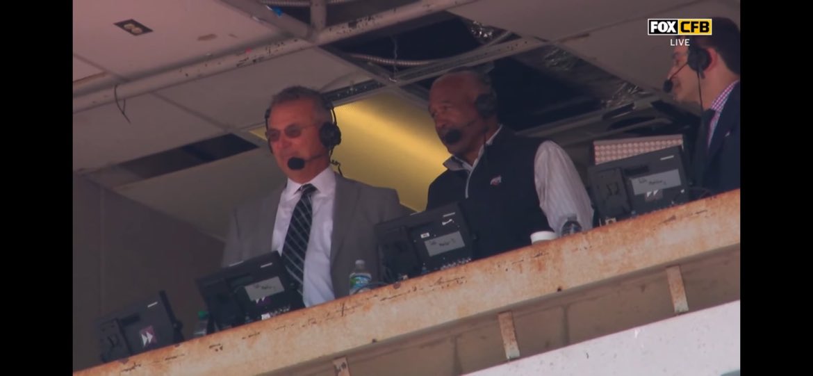 Ohio Stadium’s broadcast booth looking great. Missing ceiling tiles, wires everywhere, moldy and rusted out.