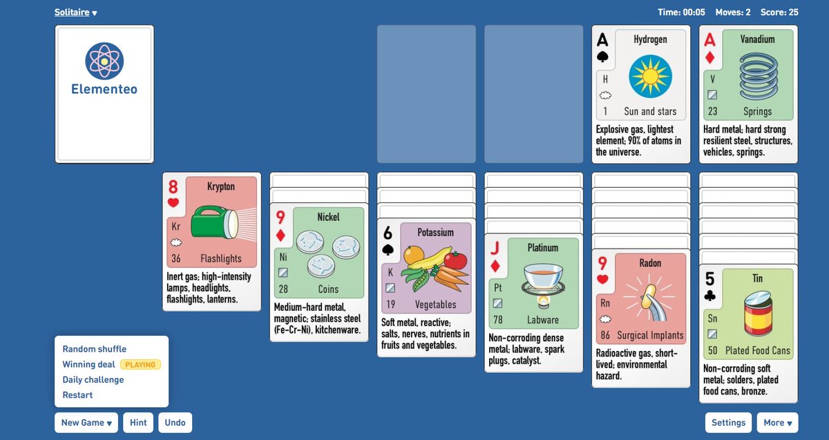 Chemistry solitaire card game with elements! 🧪🙂 online-solitaire.com/elementeo