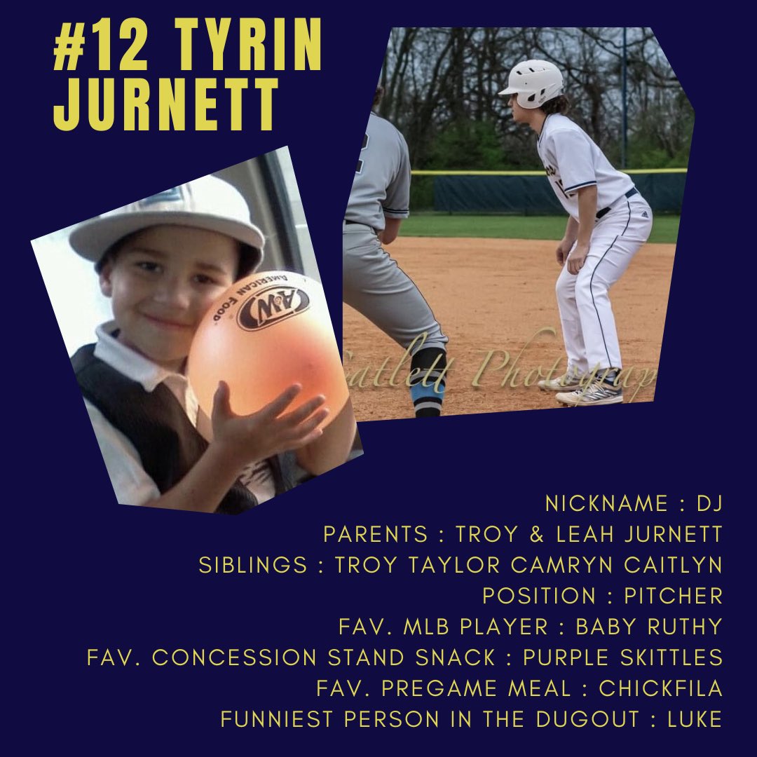 Our next senior spotlight for the week leading up to Senior Night this Thursday evening prior to our home game against Ft. Knox is #12 @tyrinjurnett ! 🐾⚾️