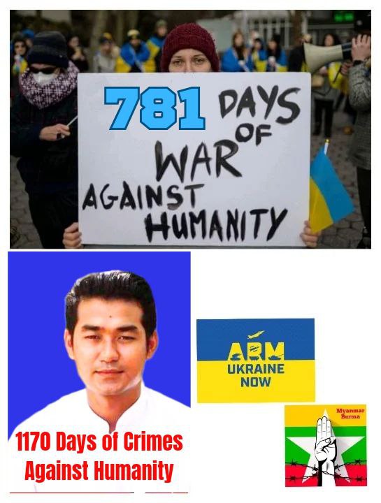 #Ukraine 781 Days of WarAgainst Humanity.
#Myanmar 1170 Days of Crimes Against Humanity.
  
#2023Apr14Coup
#WarCrimesOfJunta
#WhatsHappeningInMyanmar