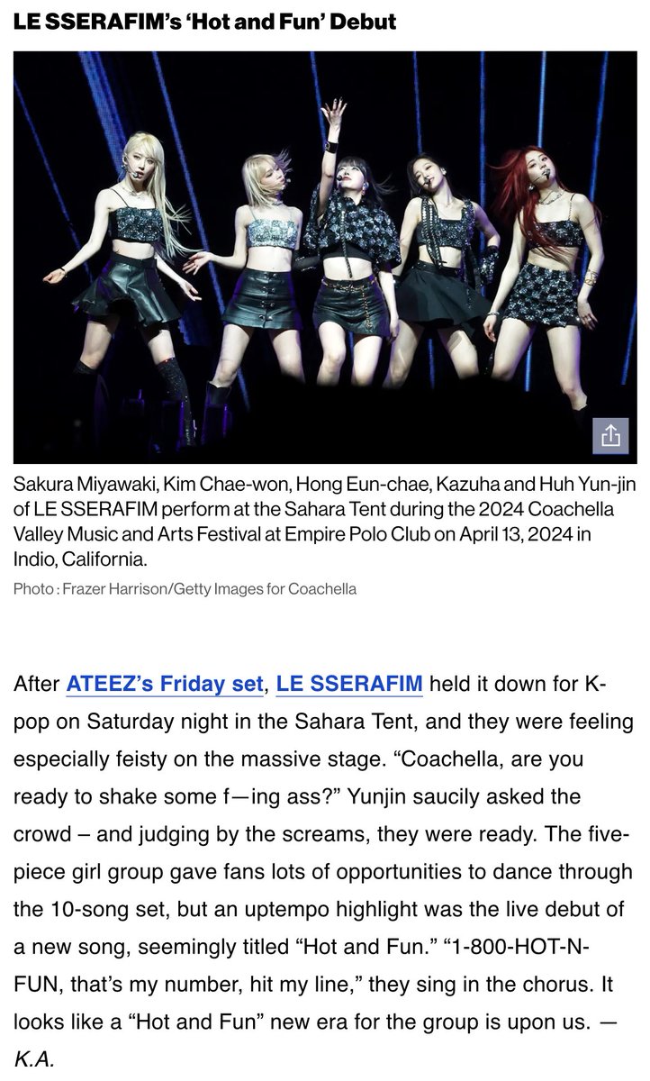 Billboard named Le Sserafim's 'Hot and Fun' as one of the best moments of Coachella Day 2 😁 #FIMCHELLA #LESSERAFIMatCOACHELLA #LE_SSERAFIM #Coachella @le_sserafim