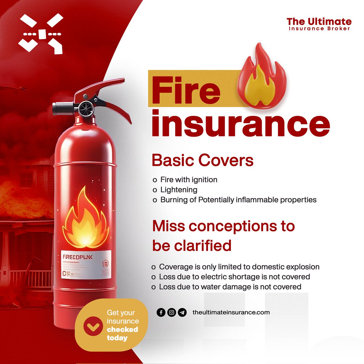 ultimate_broker's tweet photo. Fire insurance provides basic coverage for fire with ignition, lightning, and the burning of potentially inflammable properties. https://t.co/8cJ98yyuRx