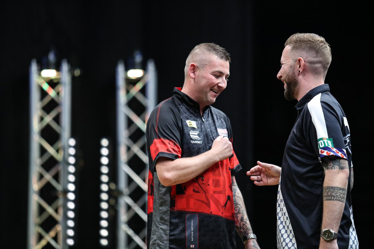The winning streak continues for @Dannynoppert as he defeats Nathan Aspinall 6-2 at the International Darts Open in Riesa🇩🇪 Danny was nowhere near his brilliant best neither was Nathan but the win is most important and he’s into the QF’s this evening taking on Martin Schindler.