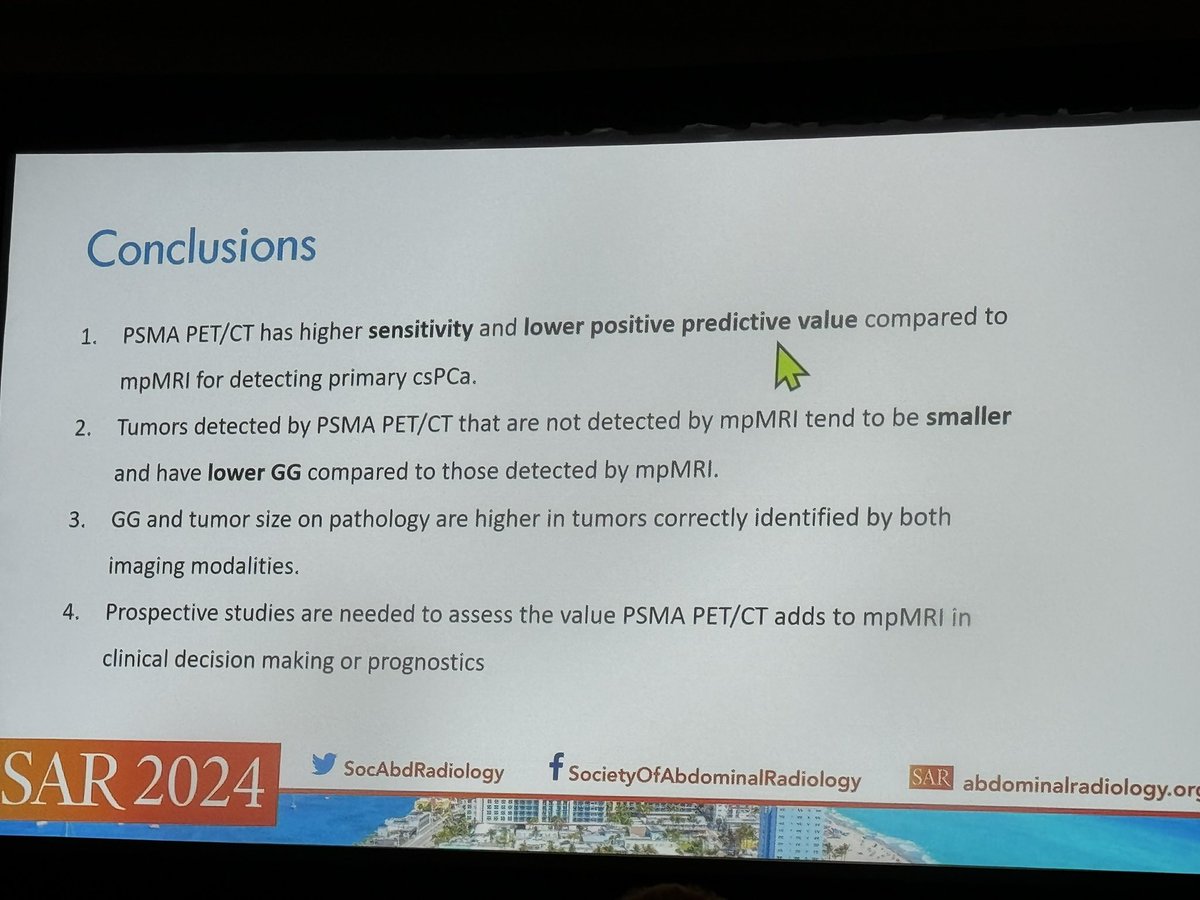 3/5 @StevenSRaman_MD @RadiologyUcla showed us the histopathology features that predict discrepancy between MRI and PSMA PET in patients undergoing radical prostatectomy 🔥🔥🔥 #SAR24