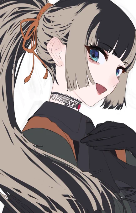 ポニテ描いてる 