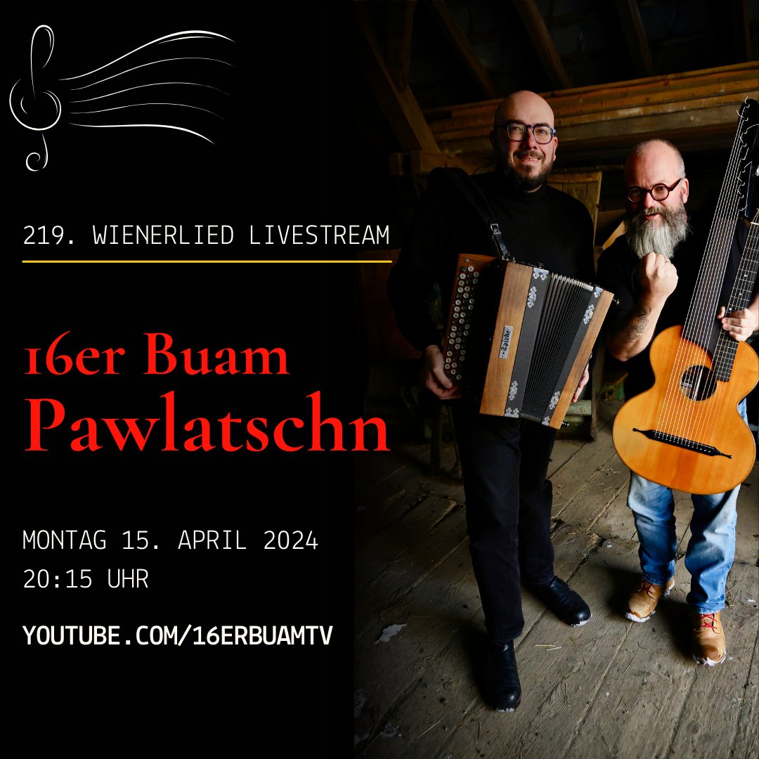 Die #wienerlied Live Show auf Youtube!
Dabei sein macht dich zu einem fröhlicheren Menschen, wahrscheinlich...😉

Link zum Livestream in den Kommentaren ⇩⇩⇩⇩⇩⇩⇩