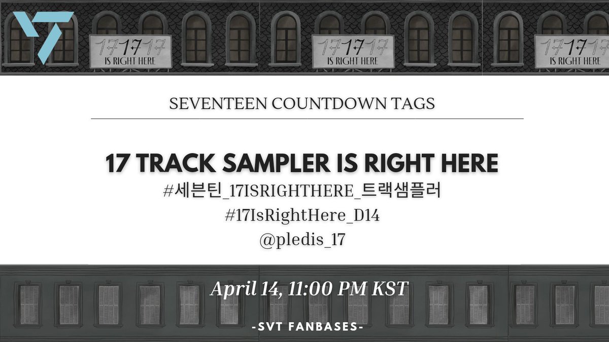 [#TREND] CARATS!! Are you ready for a track sampler? Let's join us to start a new era with these countdown tags 👉 17 TRACK SAMPLER IS RIGHT HERE 🇰🇷 #세븐틴_17ISRIGHTHERE_트랙샘플러 🌎 #17IsRightHere_D14 @pledis_17 ⏰NOW!!