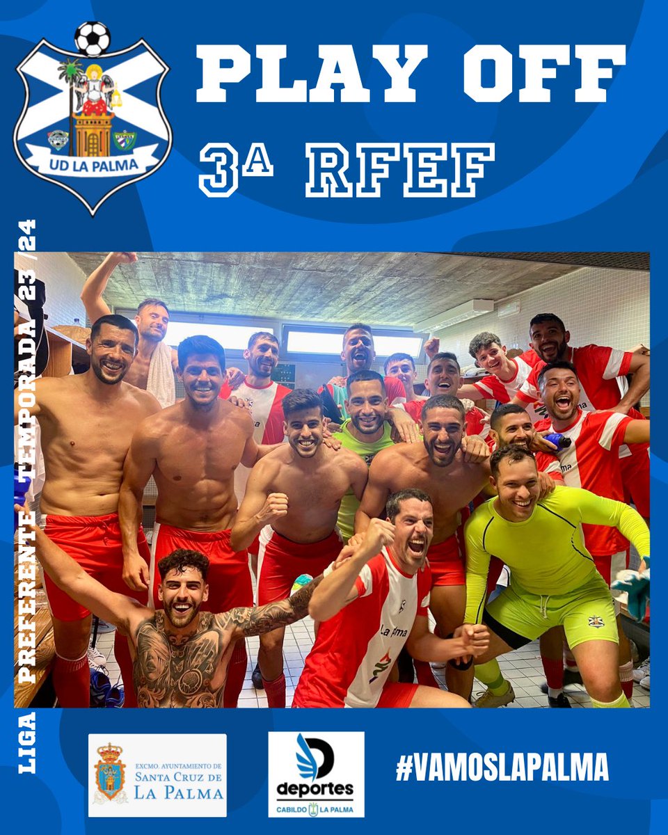 udlapalma's tweet photo. 🚨 UD LA PALMA EQUIPO DE PLAY OFF A 3ª RFEF

🗣️ Tras el renacimiento del Club la pasada temporada, consiguiendo el ascenso a Preferente. Hoy somos equipo de Play Off a  3ª @rfef 

👏🏻 Felicidades equipo, felicidades Staff, felicidades afición #VamosLaPalma 💙🤍

#futbol #playoff #equipo