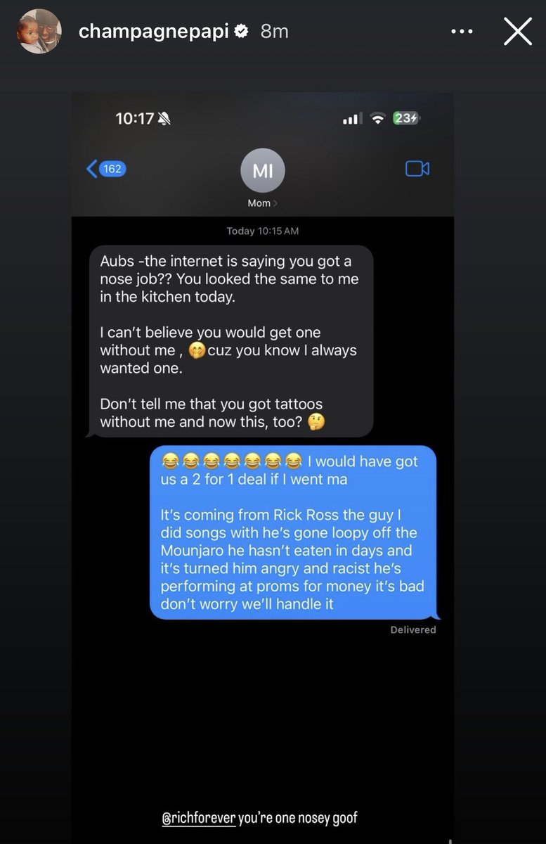 Drake shares a text message with his Mom 👀