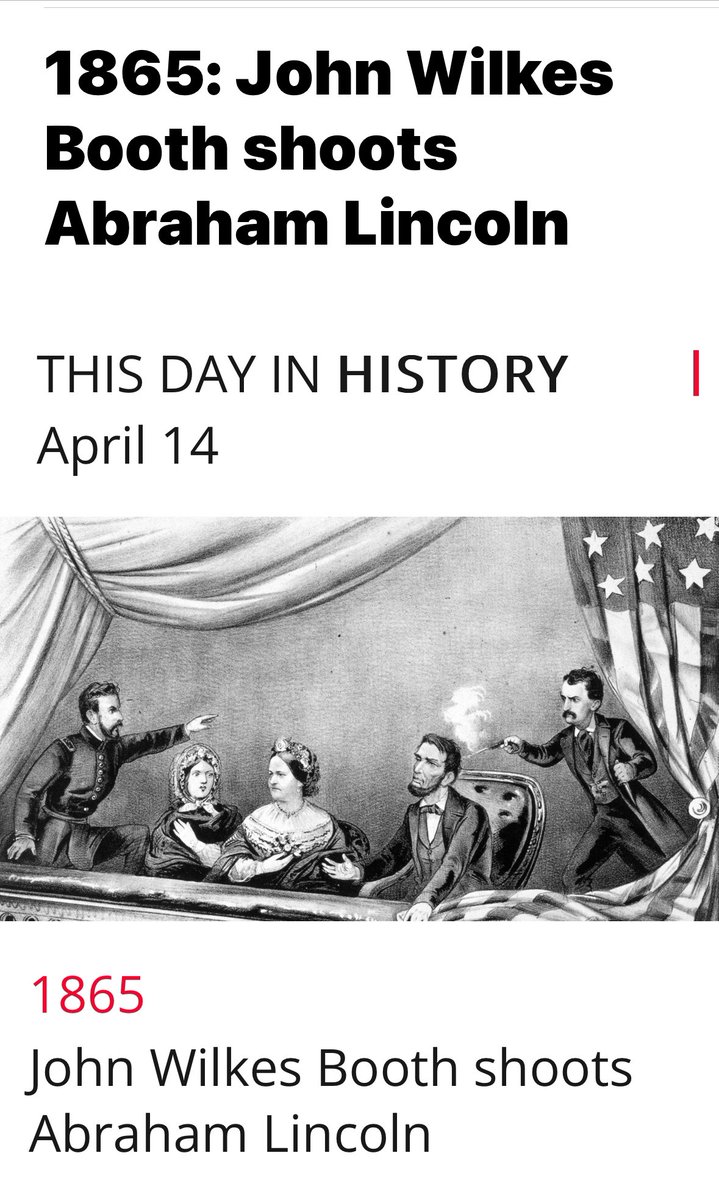 This day in history. I grew up in Springfield Illinois so Abraham Lincoln was a hometown legend my parents took me to Washington DC. We went to theater and we also went to the little room where the president died.
