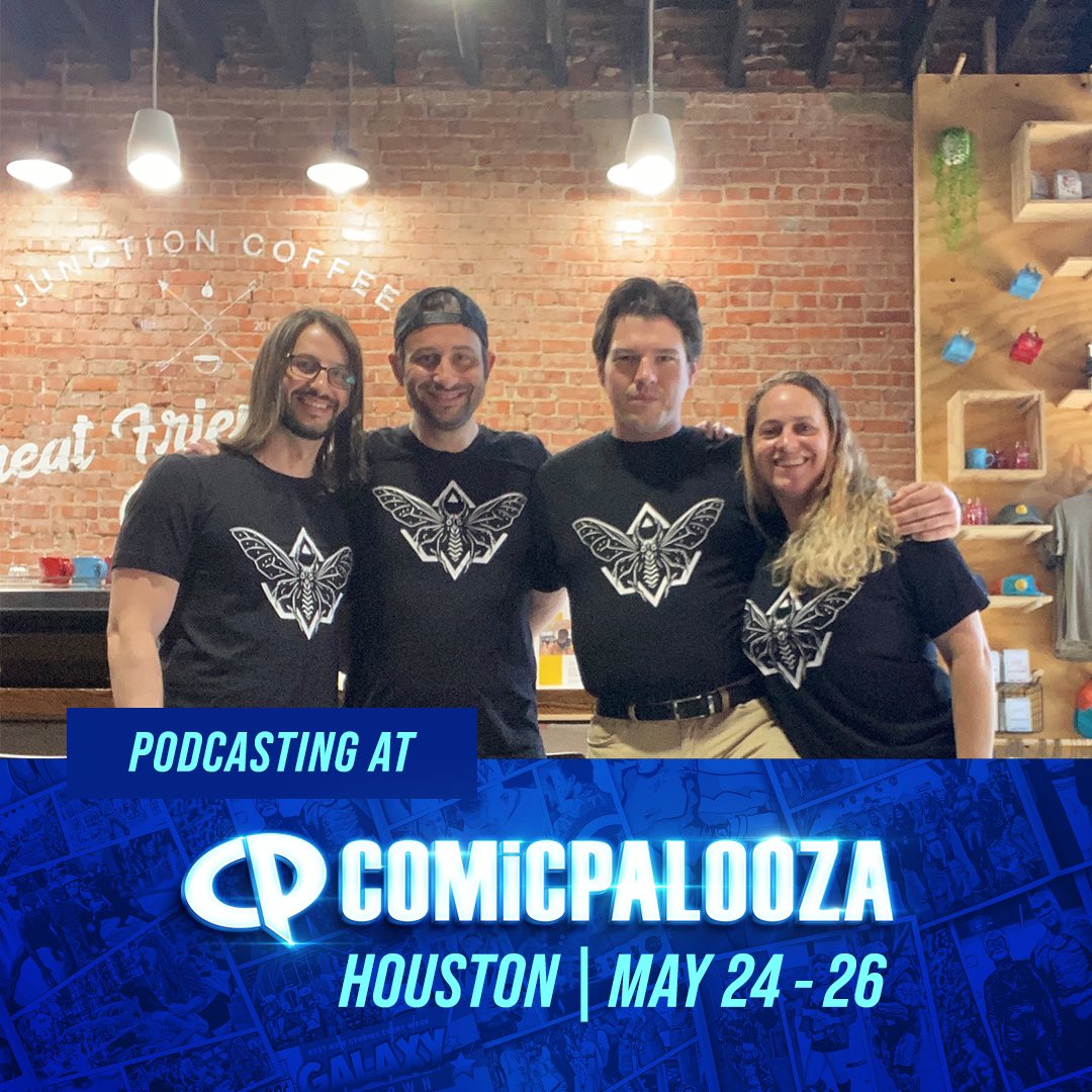 MegaMothStudios's tweet photo. The secret has been revealed! Mega Moth Studios SUPER SECRET PODCAST is coming to #comicpalooza this May! We hope you can make it to this LIVE performance in #HoustonTX on #MemorialDayWeekend at the George R. Brown Convention Center. 

#megamothstudios #CPPodFamily #CP2024 https://t.co/2gX5do5f9c