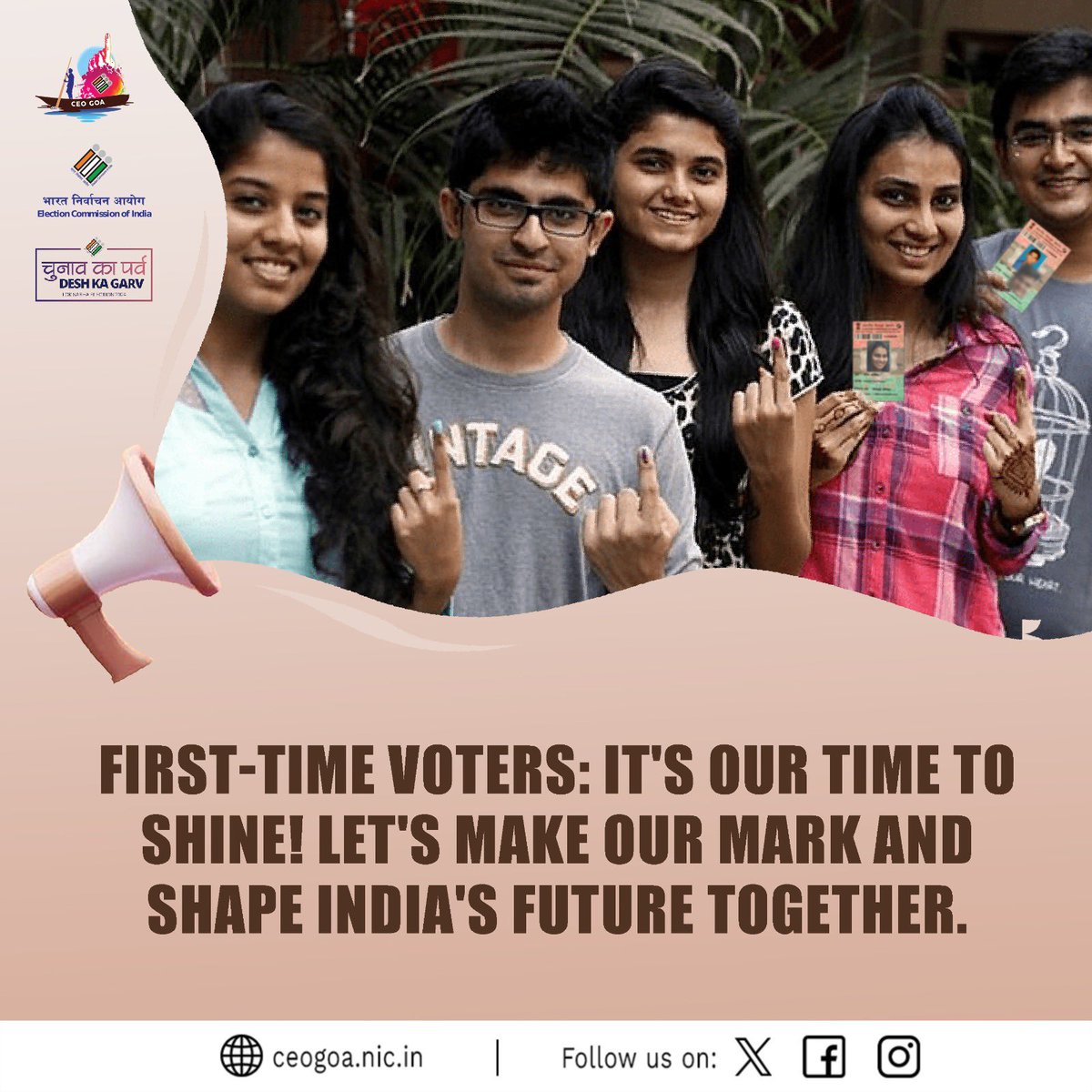 CEO_Goa's tweet photo. First-time voters? Come! Let's paint our future at the polls. 🎨 🗳 

#CastYourVote #GoaElectionDay #VotingDayGoa #NothingLikeVoting #IVote4Sure #DeshKaGarv #ChunavKaParv #EveryVoteMatters #NVD2024 #ECI #GeneralElections2024 https://t.co/Sm1h29QdQD
