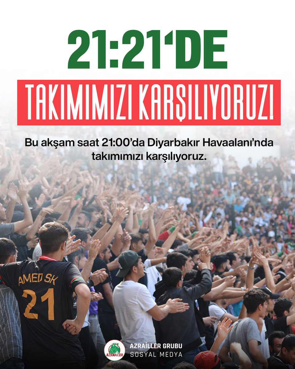 Bu akşam saat 21:00’da Diyarbakır Havaalanı’nda takımımızı karşılıyoruz. 💚❤️ #amedspor