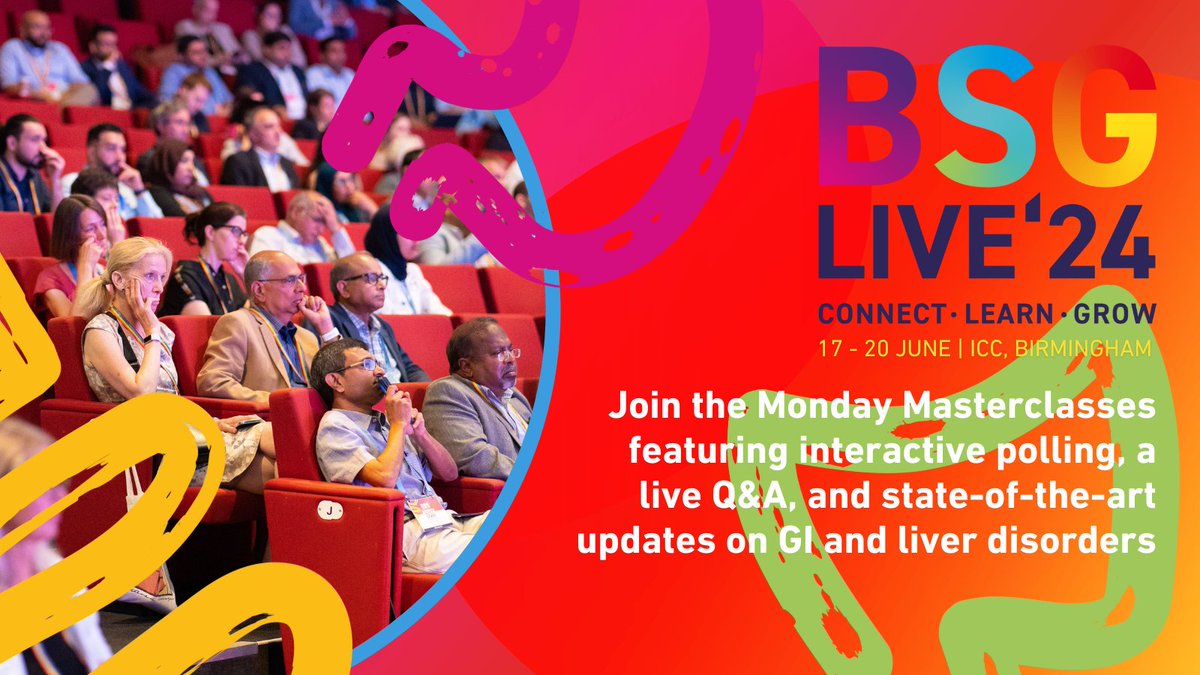 Join our Monday Masterclass at #BSGLIVE24, returning on 17th - 20th June in Birmingham 🙌 Featuring interactive polling and live Q&A, this year's Masterclass will include state-of-the-art updates on GI and liver disorders, get your ticket below 🎫 live.bsg.org.uk/register/