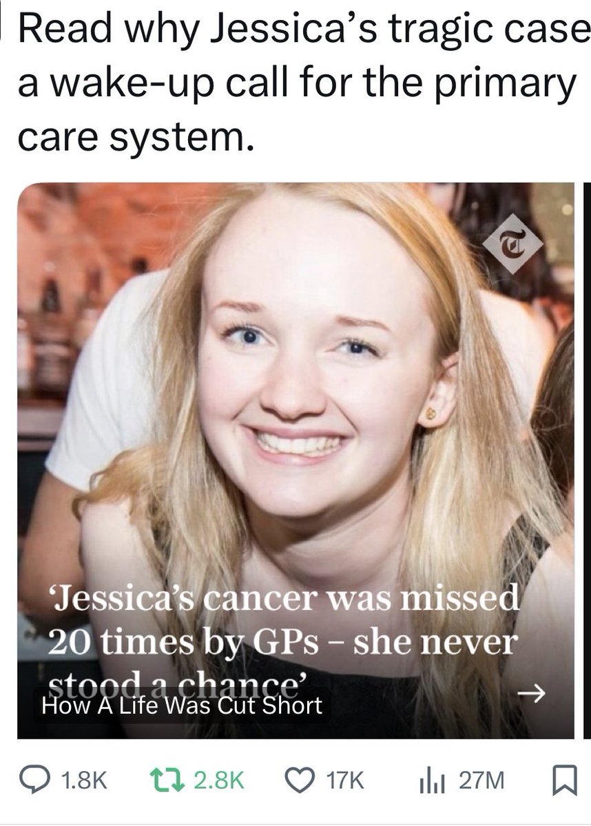 To date, The Telegraph’s account of what happened to Jess and their explanation and support of #Jesslaw has reached 27million people. Thank you @eleanorsteafel. @VictoriaAtkins now let’s make this a reality. #earlydiagnosis #nevertooyoung