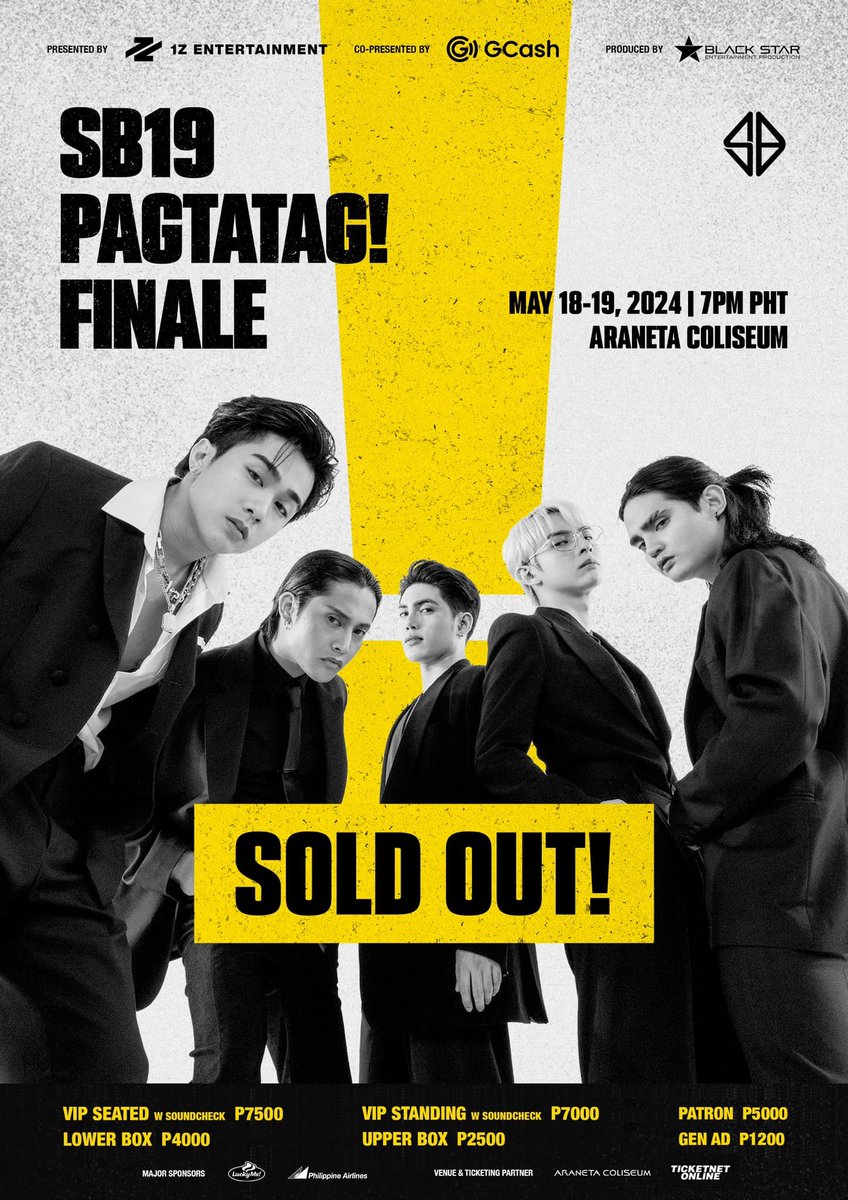 All eyes here, A’TIN! ⚠️ P-pop boy group SB19 has announced that all seats for their two-night 'PAGTATAG! Finale' concert at Araneta Coliseum have been officially sold out. (📸: SB19/Facebook) Related story: news.abs-cbn.com/entertainment/…