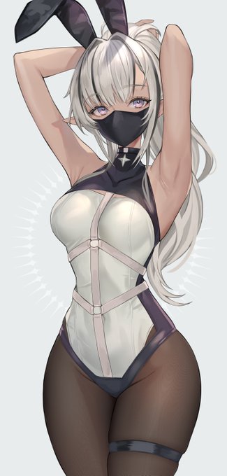 以前描いたポニテエルフバニーちゃんのマスク&amp;ハーネス微加筆verです⸜(๑'ᵕ'๑)⸝ 