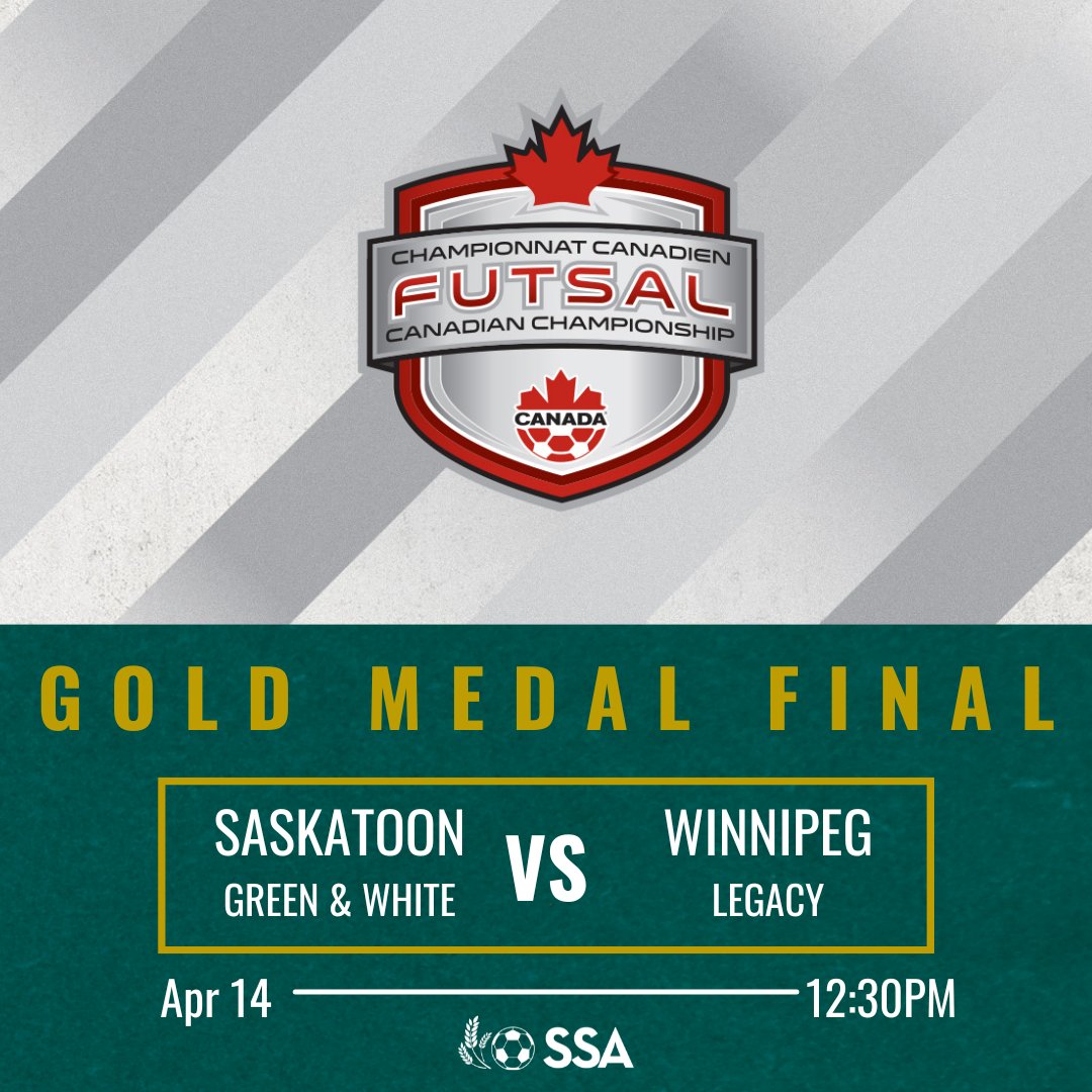 GOLD MEDAL FINAL Today at 12:30MT Saskatoon Green & White VS Winnipeg Legacy To watch you can go to Youtube.com/CanadaSoccerTv⁠ Let's gooooo! @saskatoongreenandwhite⁠ @canadasoccer #canadasoccer #sasksoccer #futsal #saskatchewan #skproud