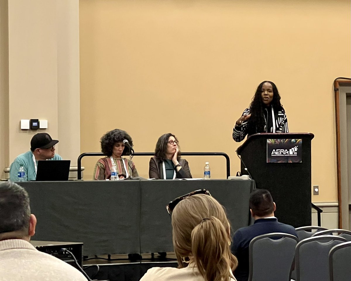 Excellent #AERA2024 session on “Navigating Race, Immigration & National Identity in Transnational Educational Contexts” w/ Thea Abu El-Haj, Ariana Mangual Figueroa, @eimayorga & @misskstrong Dr. Strong quoting Fred Hampton in her remarks: “Theory with no practice ain’t shit”