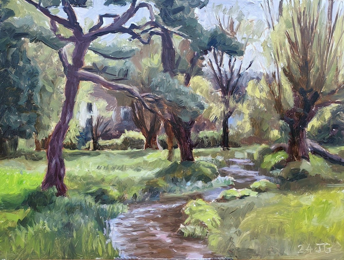 I was back painting ithe stream n Hughenden Park this morning to early afternoon. Spring is definitely here with a beautiful sunny day. Oil on primed panel, 24 x 30 cm. #hughenden #hughendenpark #spring #oilpaintings #landscapeoilpainting #landscapepainting #oilpaintingonpanel