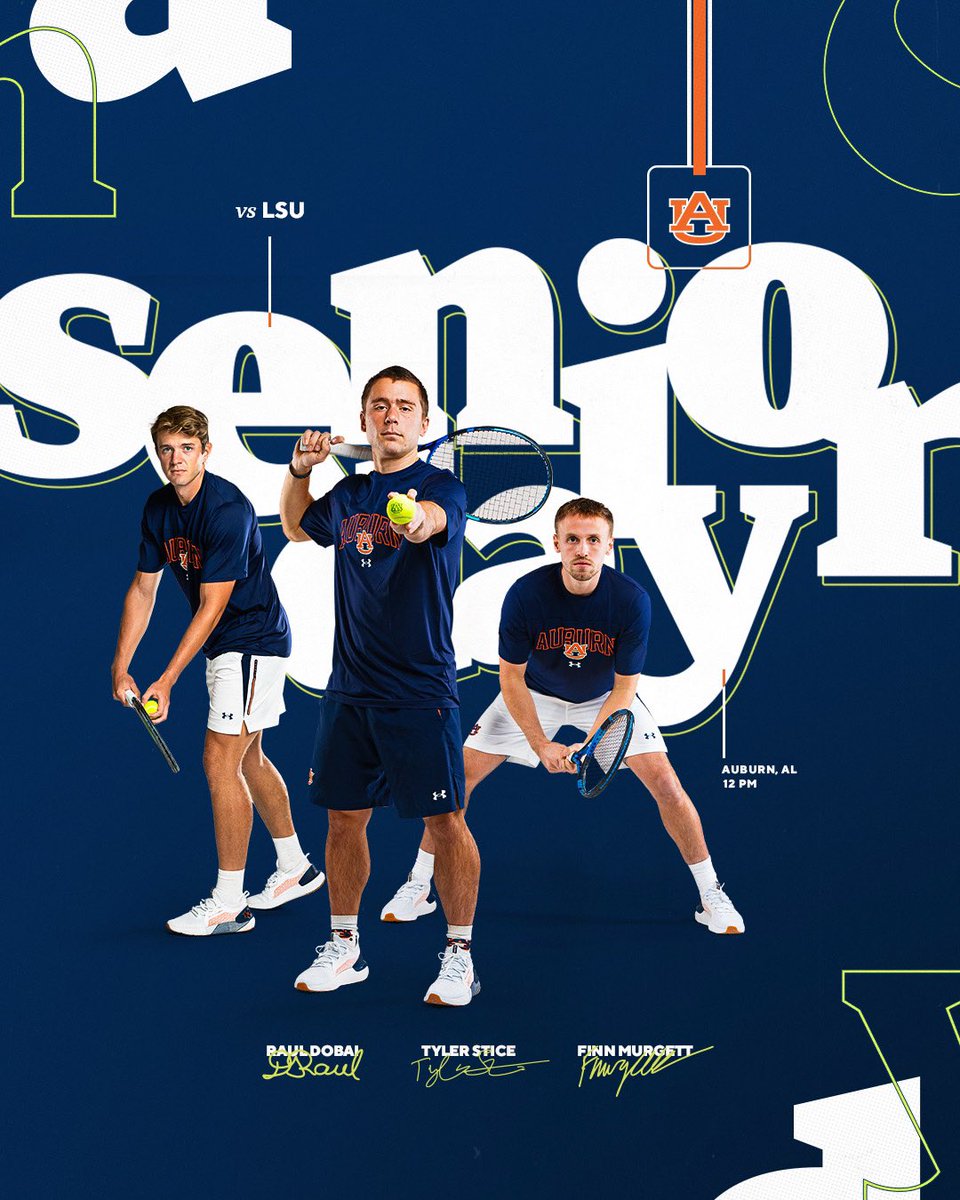 Senior Day Sunday 🎓 🆚 LSU 🕛 Noon CT 📍 Yarbrough Tennis Center 🍦 Sundae bar 📺 auburntige.rs/livemtennis 📊 auburntige.rs/3VRCSHE