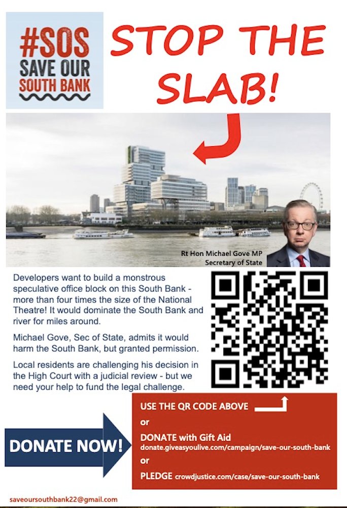 With just five days to go, the Save Our South Bank acton group is encouraging people to dig deep and pledge anything you can. For more information of how you can help to stop the slab go here: crowdjustice.com/case/save-our-…