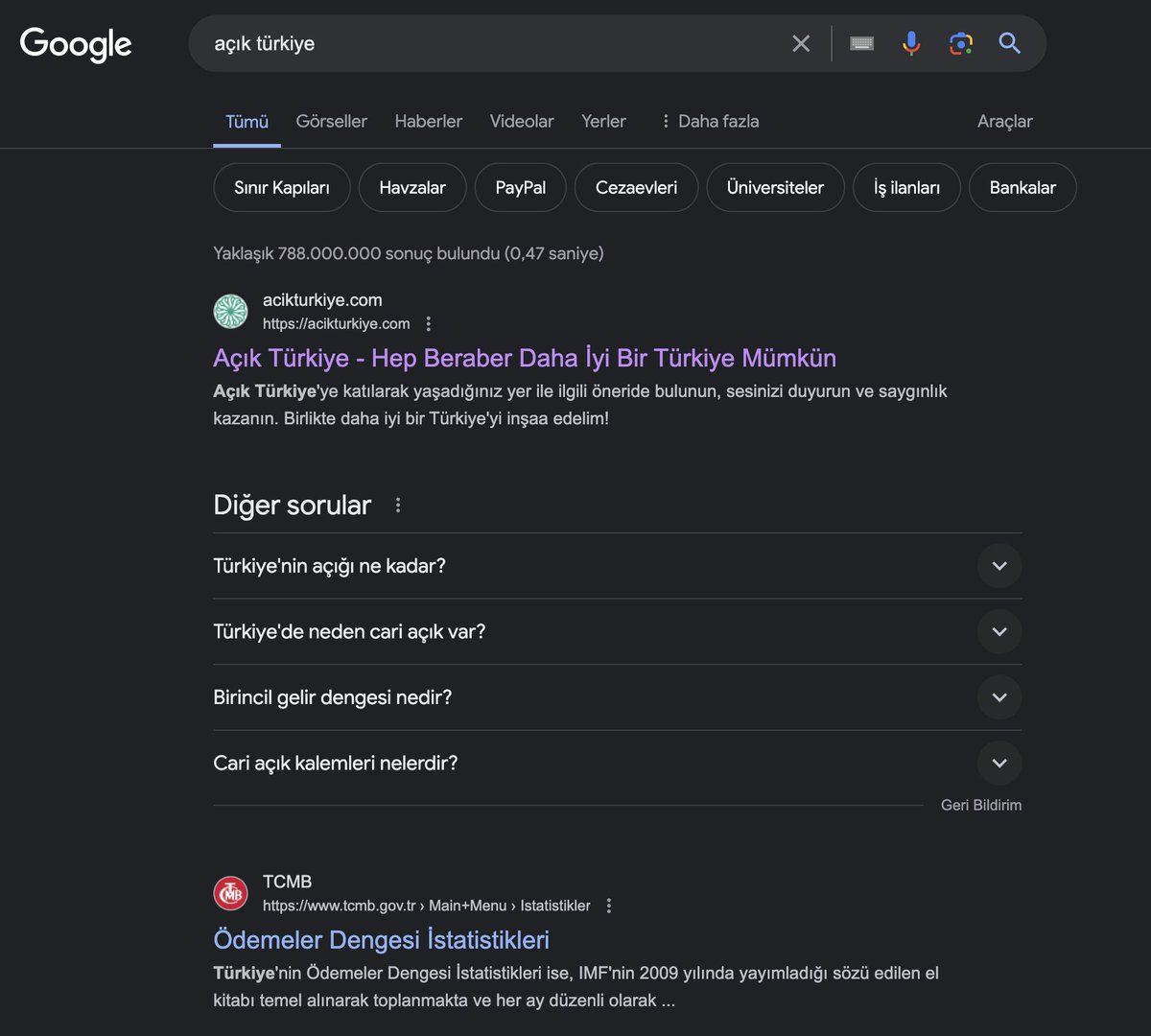 Açık Türkiye <a href="/acikturkiye/">Açık Türkiye</a> Web Sitesi Google aramalarda  TCMB'nin de önüne geçerek ilk sırada çıkıyor 🎉
Artık biraz SEO'dan anlıyorum diyebilirim sanırım 😂