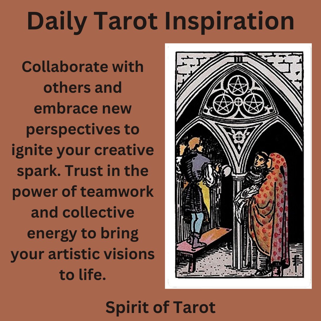 Spirit_of_Tarot's tweet image. What's the old saying? Teamwork makes the dream work? Inspiration increases when we work together. 
#dailytarot  #3ofpentacles  #tarotinspirations  #creativity  #teamwork