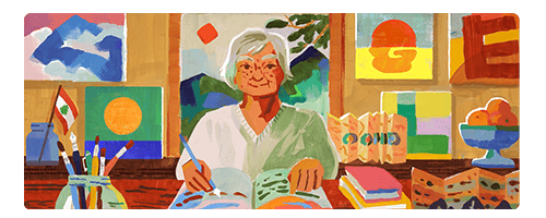 Words that flow, and colors that glow! Today's #GoogleDoodle celebrates Etel Adnan, a Lebanese American artist you should surely know. Explore her world, both vibrant and bold, where poetry, paints, and stories unfold→goo.gle/3UeSqTx