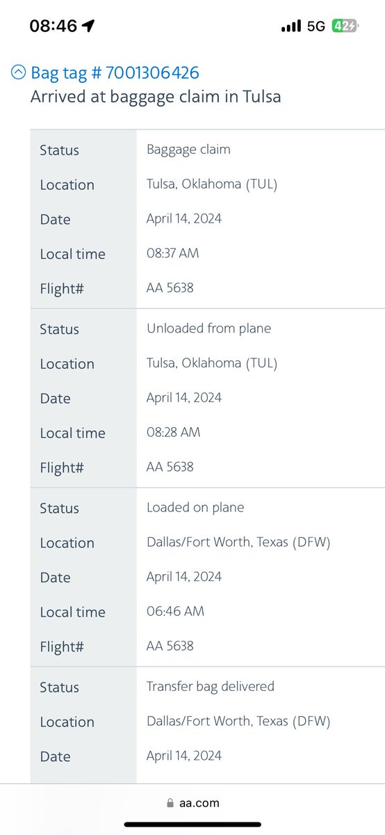 ksgrrkey's tweet photo. @AmericanAir quite the vacation you’ve sent my luggage on, just keep throwing it on a plane eventually it’ll land in the right city https://t.co/Us61nVjBac