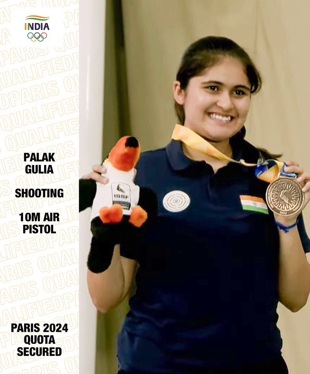 Many congratulations to Palak Gulia for winning our 20th Quota in shooting for the @Paris2024 Olympic Games. 🙌🏽 #WeAreTeamIndia
