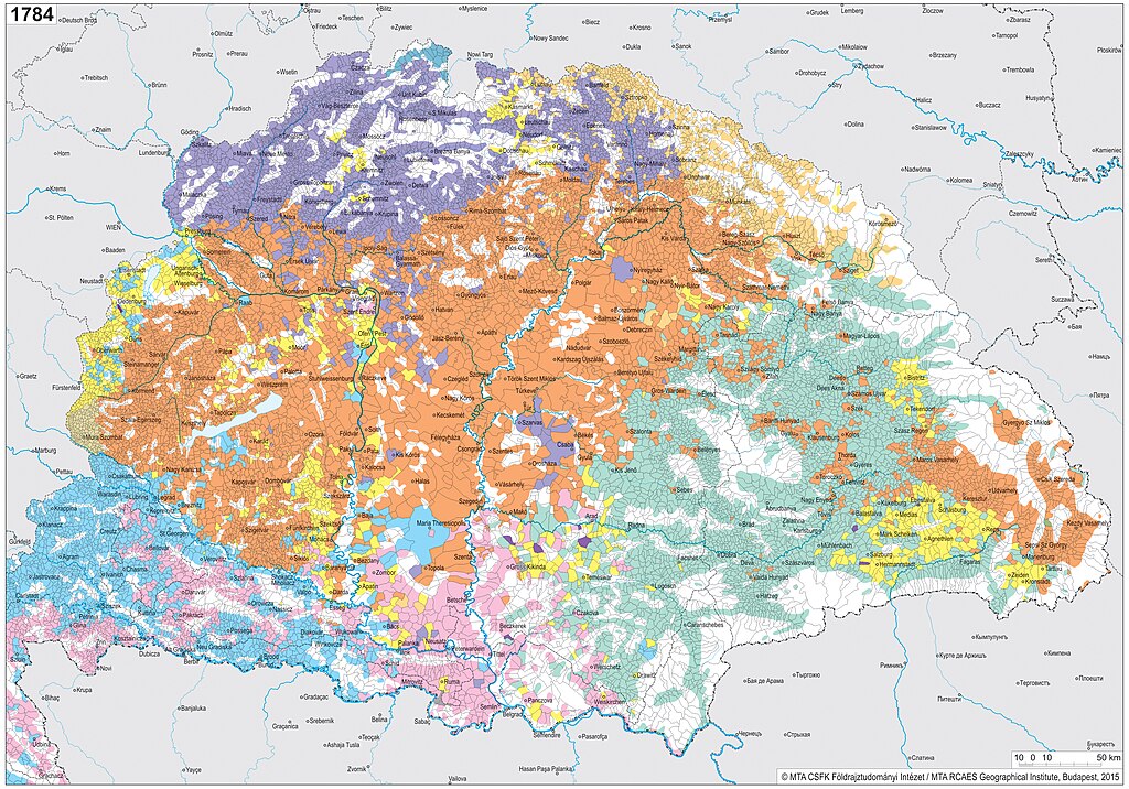 Fascinating and incredibly detailed maps produced by the Hungarian Academy of Sciences mapping the (estimated) ethno-linguistic changes in the Kingdom of Hungary due to the Ottoman invasions, 1495 vs. 1784.