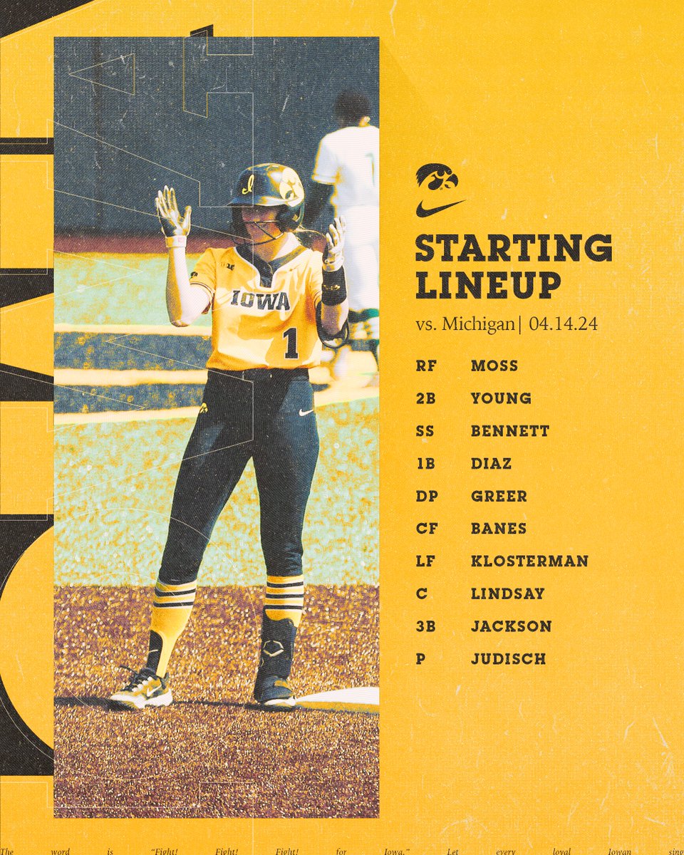 iowasoftball's tweet photo. How we are lining up.

#Hawkeyes https://t.co/mQqGj8eyNd