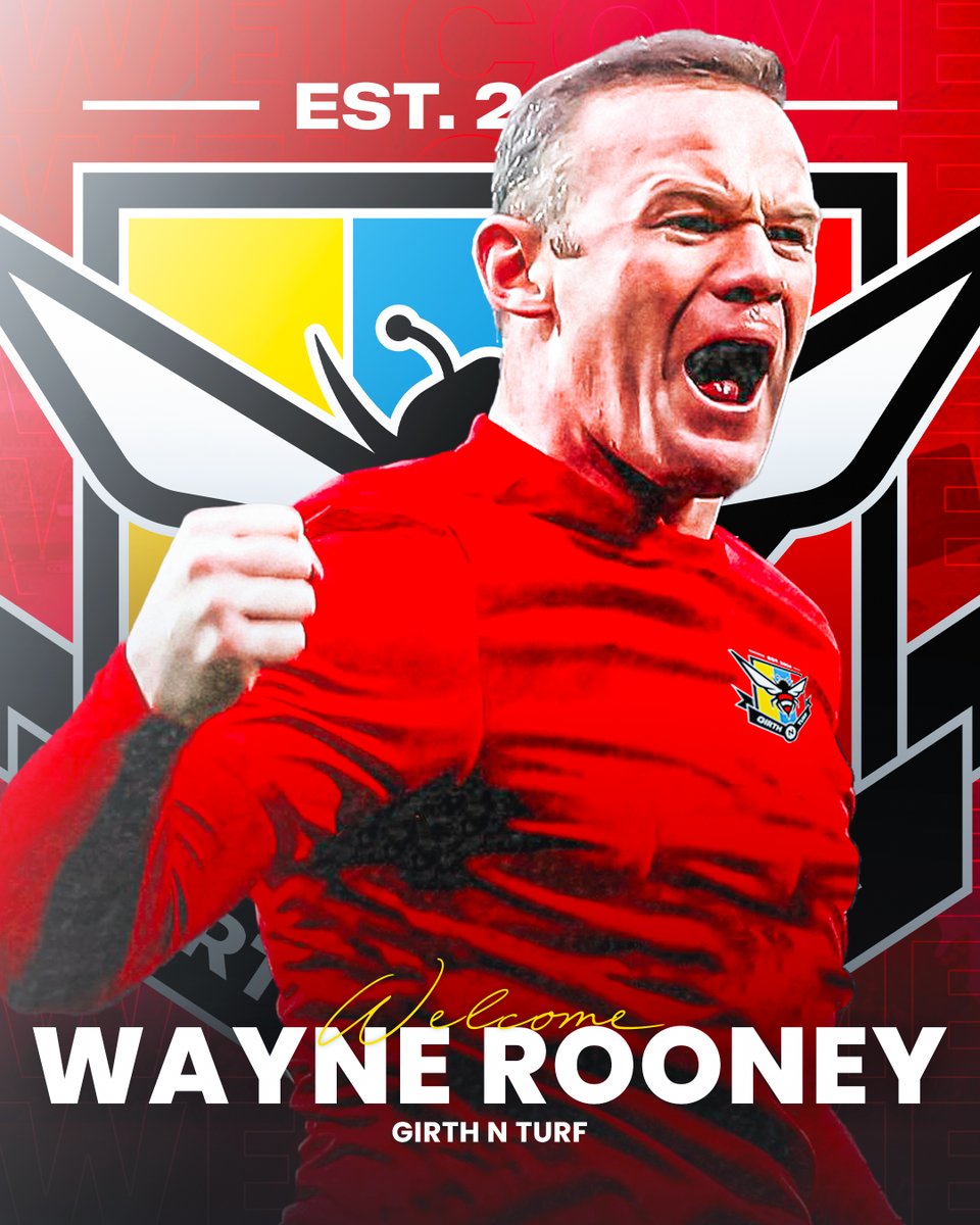 Girth N Turf FC (@gntfc_official) on Twitter photo 🚨 NEW SIGNING 🚨
- 366 Goals.
- 188 Assists.
- 5 Premier Leagues.
- 1 Champions League.
- 1 FA Cup.
- 4 League Cups.
Everyone, please welcome our newest and biggest signing yet, <a href="/WayneRooney/">Wayne Rooney</a> 🤯
#GirthNTurf 🚨 NEW SIGNING 🚨
- 366 Goals.
- 188 Assists.
- 5 Premier Leagues.
- 1 Champions League.
- 1 FA Cup.
- 4 League Cups.
Everyone, please welcome our newest and biggest signing yet, <a href="/WayneRooney/">Wayne Rooney</a> 🤯
#GirthNTurf