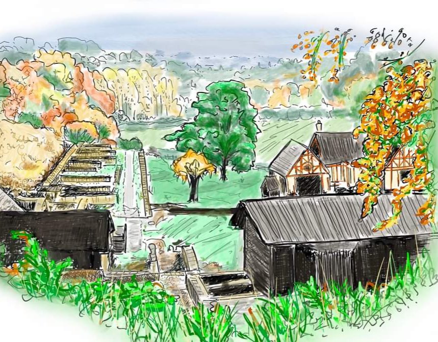 A beautiful sketch of Chedworth Roman Villa from above by Sarah Burris. Reminds us all why we love this place so much. #cotswolds #RomanBritain
