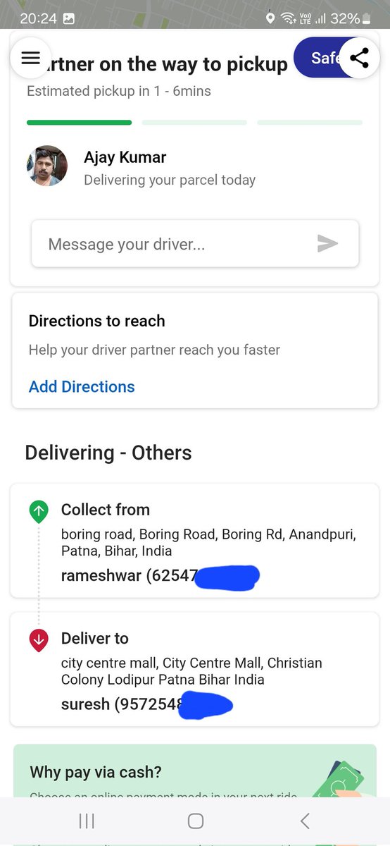 DivyaSingh1207's tweet photo. @Olacabs This is how they share our information with the rider. And the rider's actual phone number is also shared with us. As you can see there no call button beside the rider in the app. https://t.co/j6du7DSNky