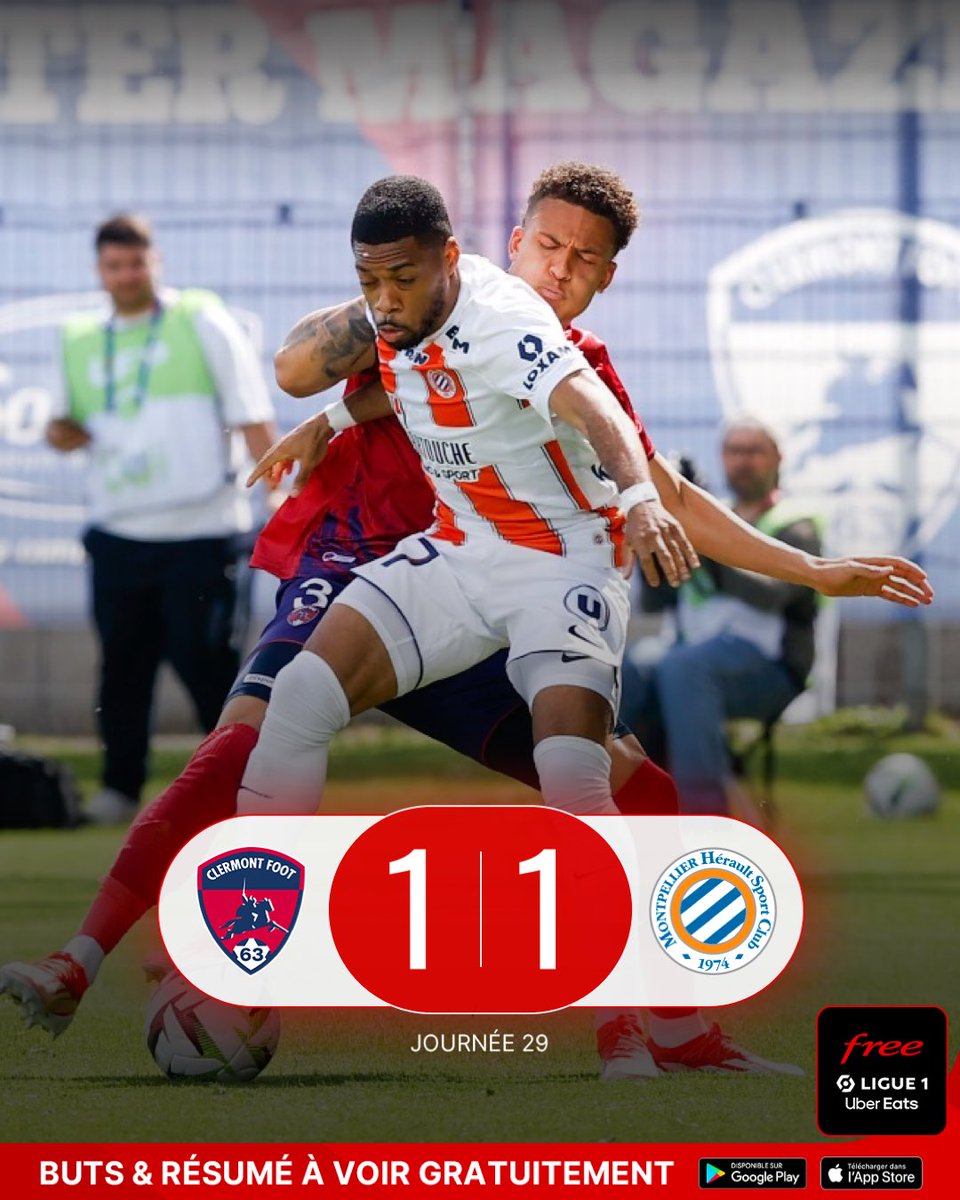 🤝 Pas de vainqueur entre le @ClermontFoot et @MontpellierHSC ! Le résumé : bit.ly/FreeL1 #CF63MHSC