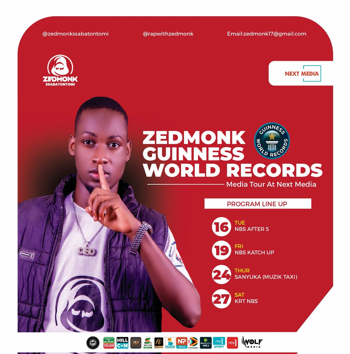 Road to the @Rapwithzedmonk #ZedmonksWorldRecord 
Tujja tujja media tour confirmed 
@GWR