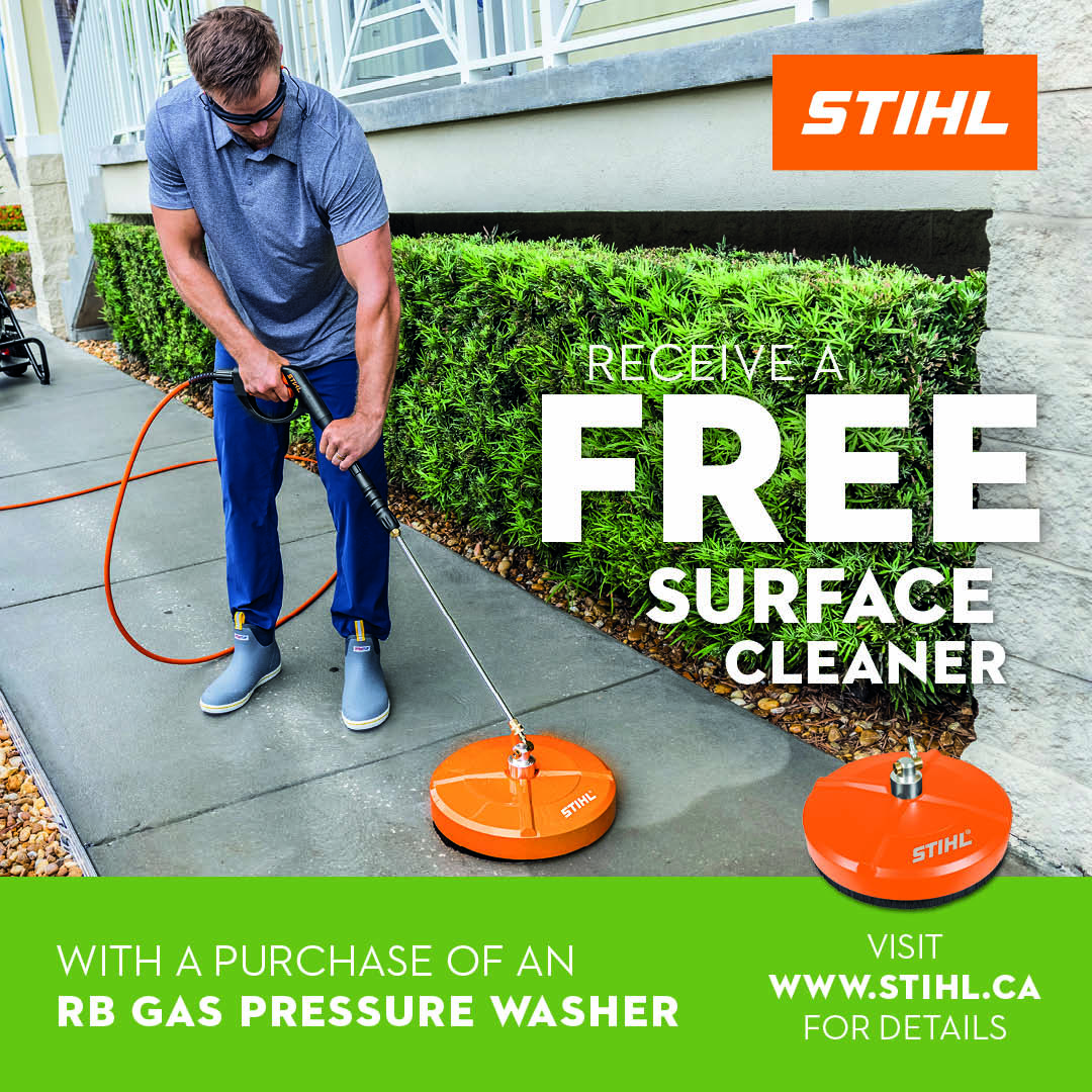 STIHL Canada is offering a FREE rotating surface cleaner with the purchase of any RB gas pressure washer.

Only valid on purchases between January 1 and June 28, 2024. Limited time offer while quantities last. Ask your STIHL dealer for details!
#promo #stihl #pressurewashers