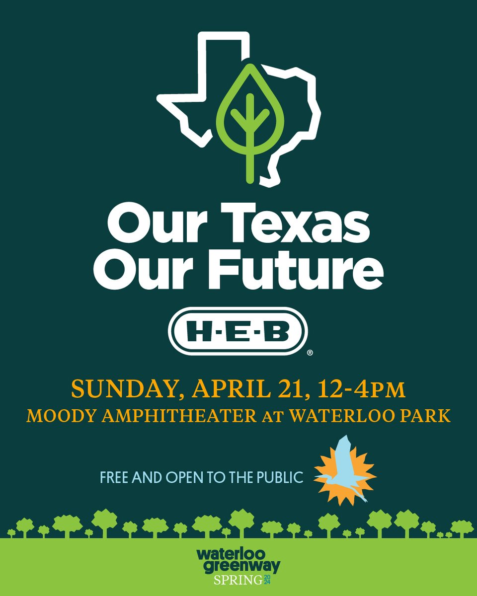 We're just one week away from Our Texas, Our Future Festival presented by @HEB! 🙌 This free festival is a celebration of Texas’ beautiful parks, resilient wildlife, and the Texans helping conserve & protect them for future generations. #HEBHelpingHere 🔗waterloogreenway.org/ourtexasourfut…