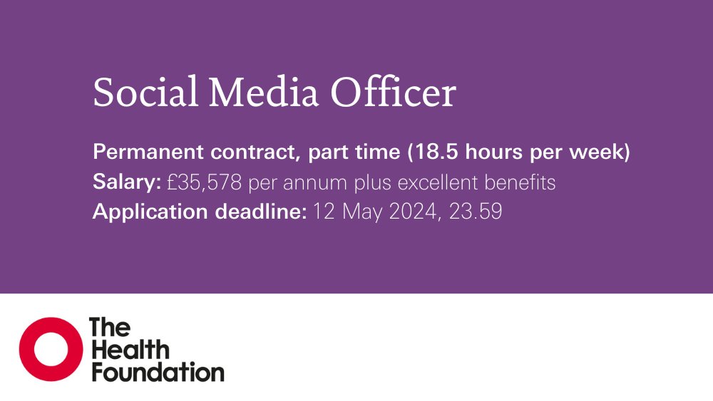 Could you be @health_equals' new part-time Social Media Officer? Help the team reach broad audiences, amplify key messages, build relationships and engage opinion-formers and influencers. Find out more about the role and apply now 👇 lde.tbe.taleo.net/lde01/ats/care…