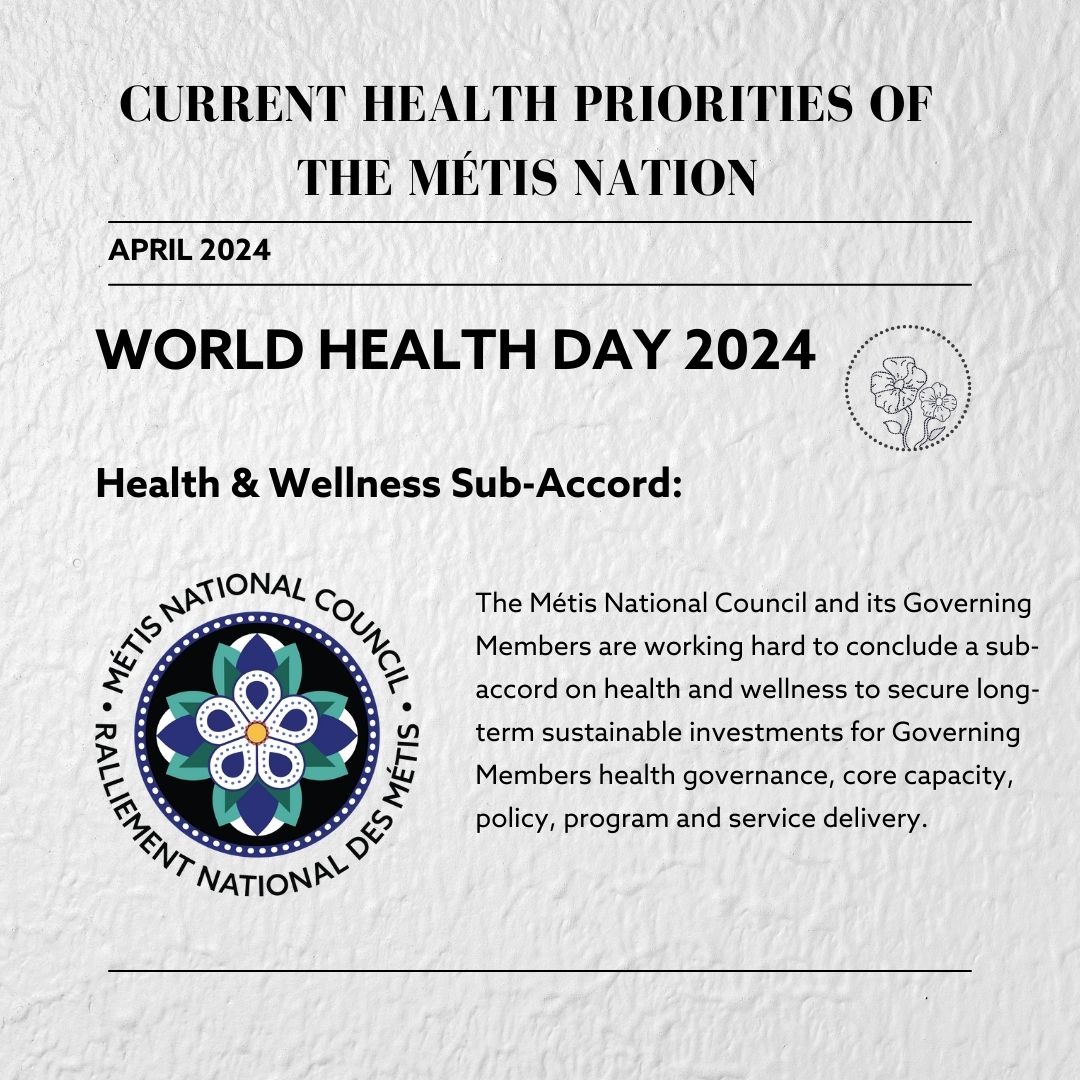 MNC_tweets's tweet photo. April 7th was World Health Day. Swipe left to read more about some of the Métis Nation’s health gaps and current health priorities. 
#WorldHealthDay #MétisNationalCouncil https://t.co/2H5iKDG5FG