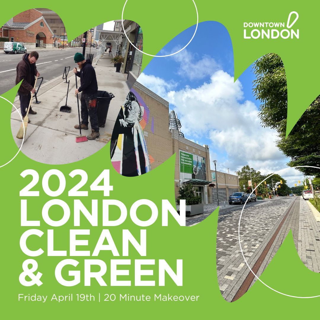 On Friday April 19th it's the annual London Clean & Green 20 Minute Makeover so let us know when your team is cleaning up around your business and we'll be there with surprises for all! 🥳 Contact Judith@DowntownLondon.ca to schedule your visit getinvolved.london.ca/londoncleangre…