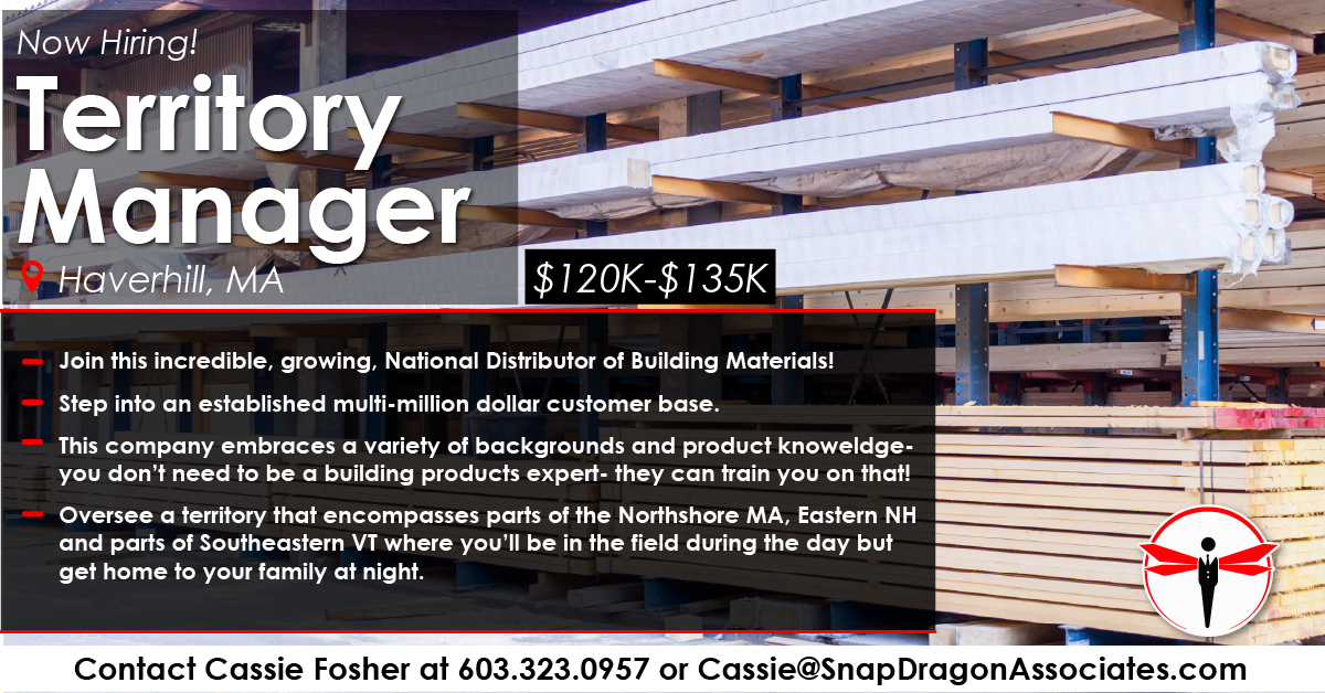 🚨 New Territory Manager role in the Haverhill, MA market!
  
Apply here snapdragonassociates.com/job/territory-… or reach out to Cassie Fosher today!

#SnapDragonJobs #buildingmaterials #hiring #werehiring #territorymanager #managerjobs #MAjobs #HaverhillMA