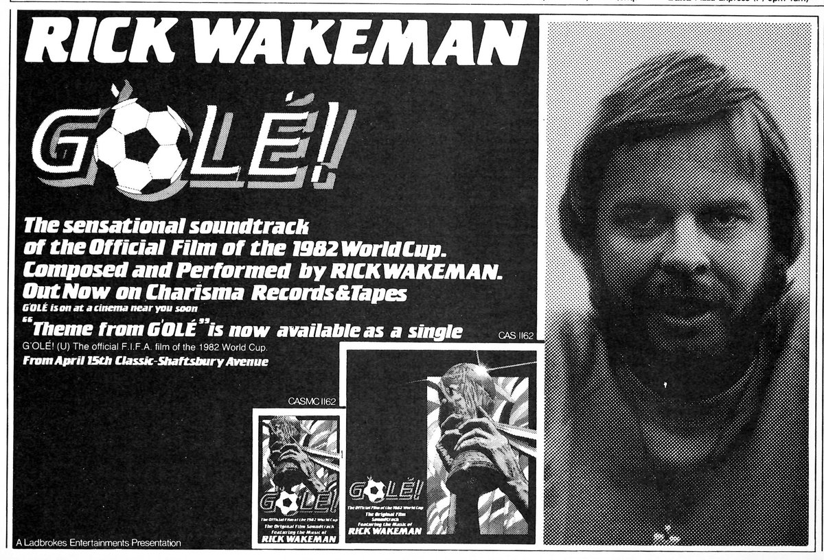 On this day April 14th, 1983 the Gala UK Premiere of G'OLÉ! was held in London. The documentary film of the 1982 FIFA World Cup in Spain contained a Rick Wakeman soundtrack.