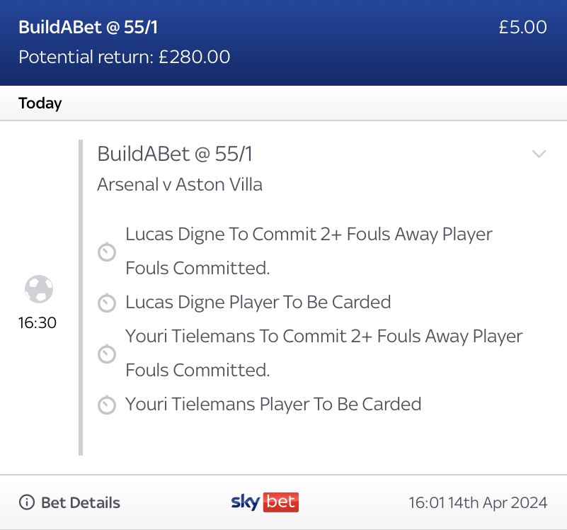 🔴 ARSENAL vs ASTON VILLA 🟣

I've gone for this 55/1 bet builder as both are value vs the model with SkyBet.

What are you backing? 🤔

18+ | BeGambleAware | Ad