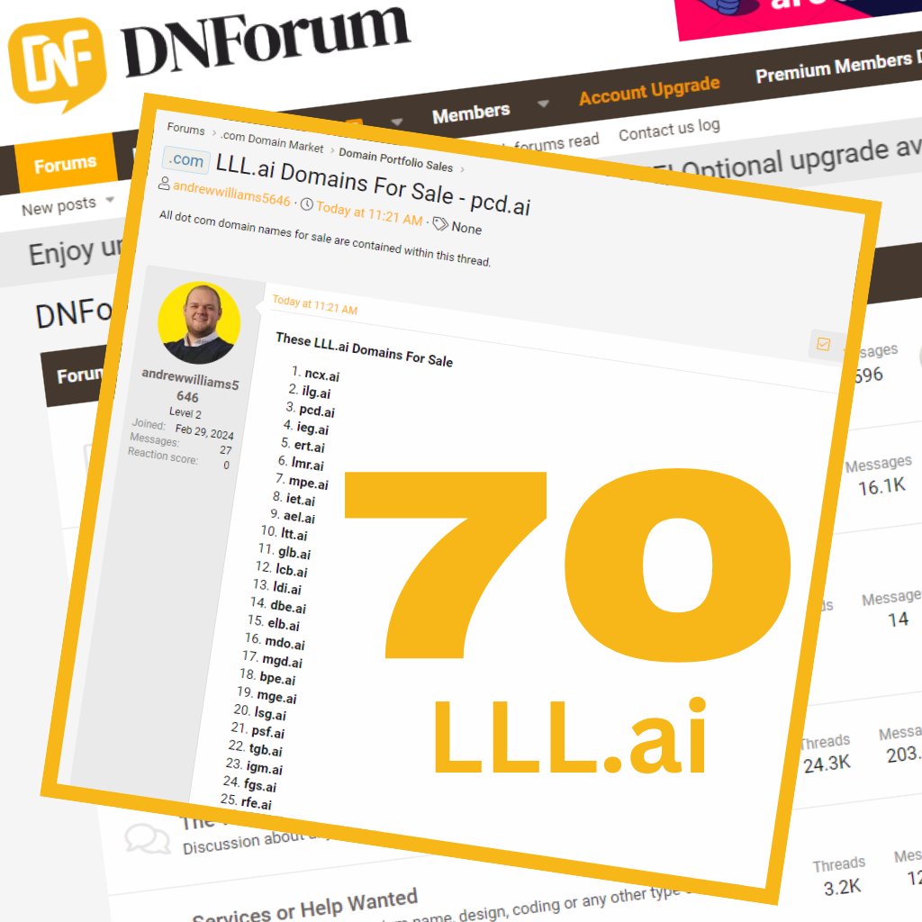 🔍 LLL.ai domains up for grabs! Perfect for tech startups, creative projects, or personal branding. Prices range from $1k-$1.5k. Grab your sleek domain before it's gone!

🔗 dnforum.com/threads/lll-ai…

#Domains #aiDomain #DomainNames #AI #ArtificialIntelligence